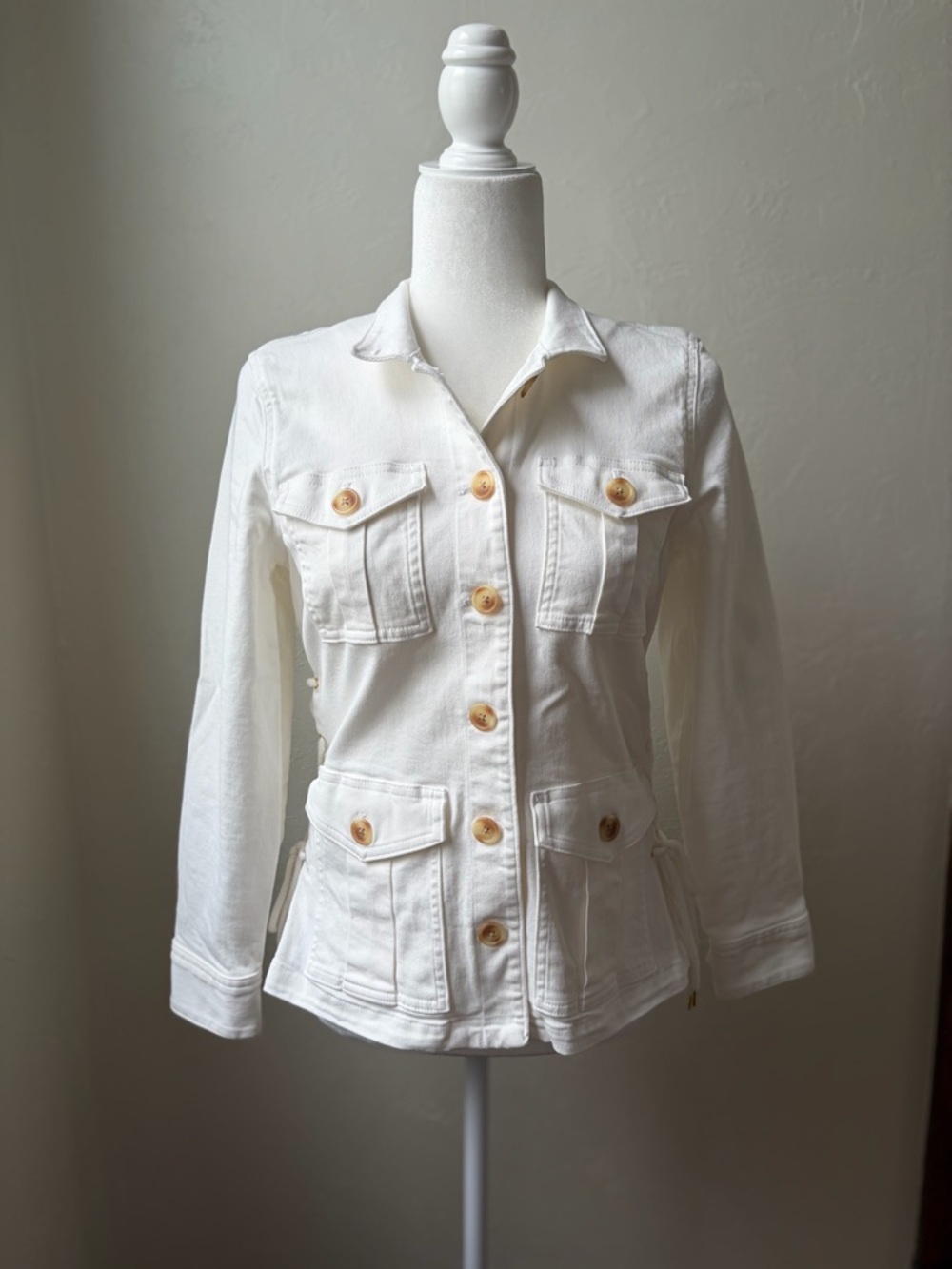 Spartina 449 Ivana Lace-Up Jacket Pearl White Utility Military XXS